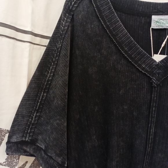 Chic Black Acid Washed New In Ribbed Midi‎ Dress - Picture 4 of 5